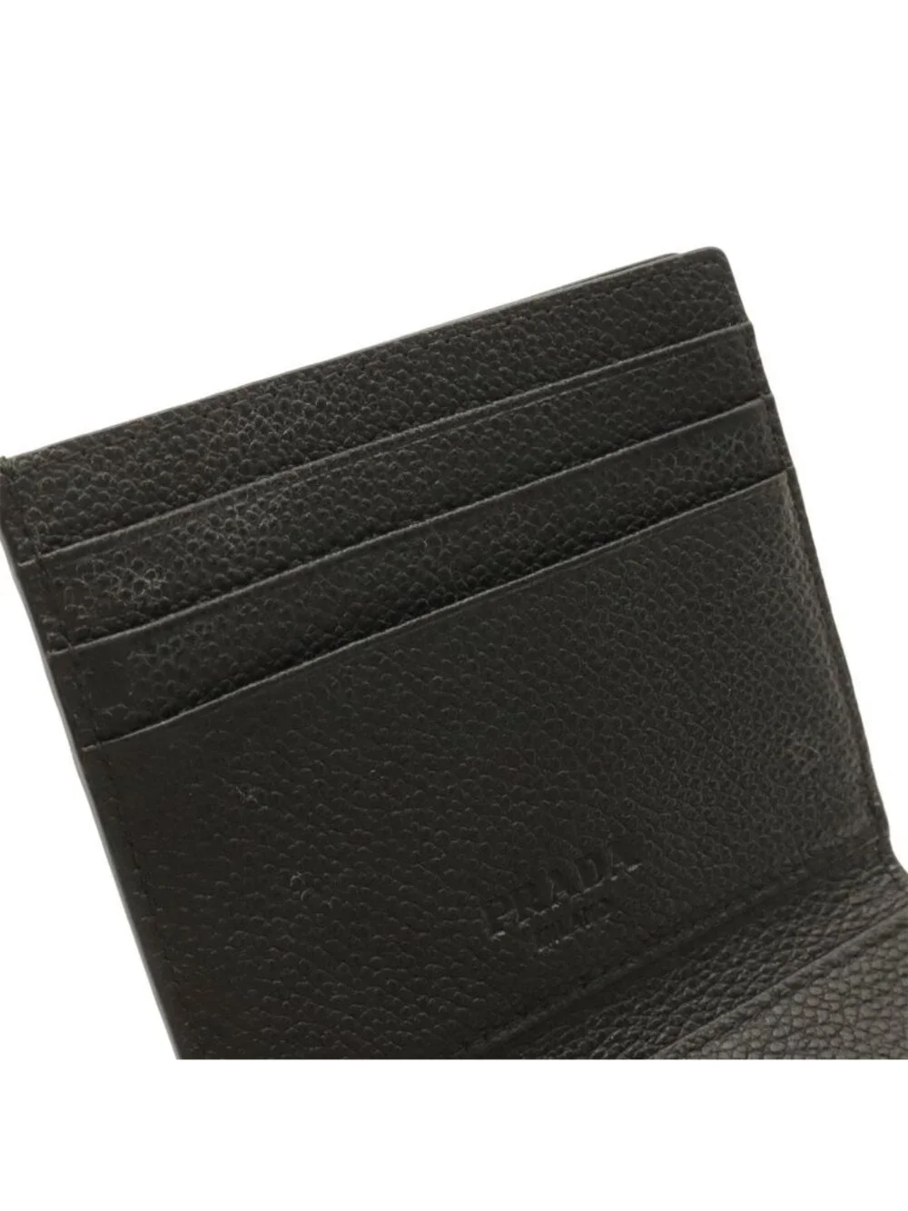 Prada Triangle Logo Card Case Business Holder Leather Nero Black Silver